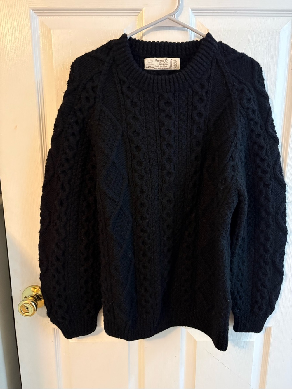 Athena Designs Irish Handknit 100% wool Cable Aran Sweater